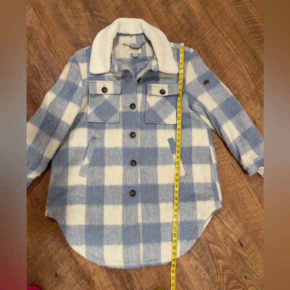 KOOLABURRA by UGG NWT XXL Midi Coat Dusty Sky Blue Plaid Removable Sherpa Collar - Picture 5 of 16